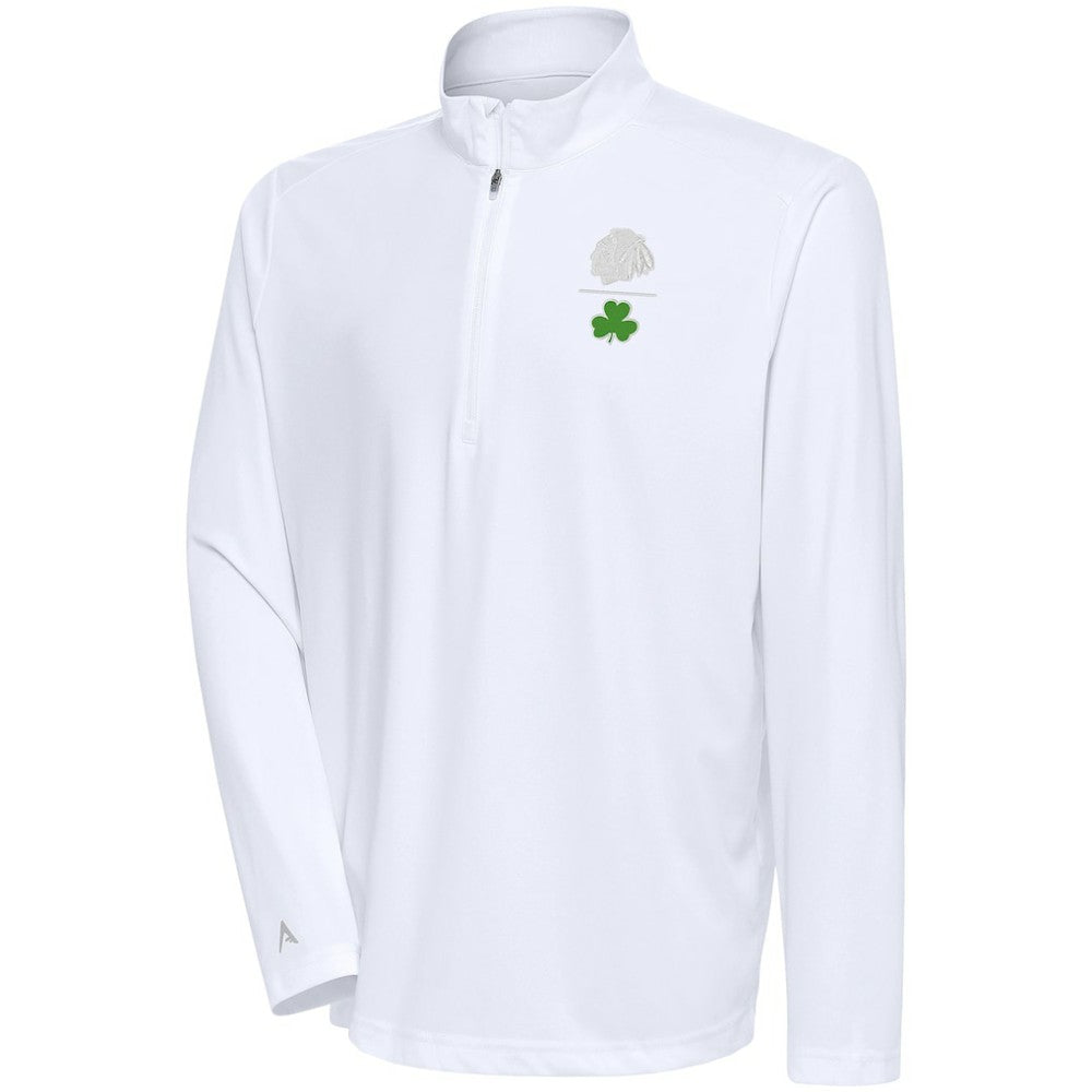 Chicago Blackhawks Antigua Shamrock Tribute Quarter-Zip Pullover Top - White - NHL 201296848