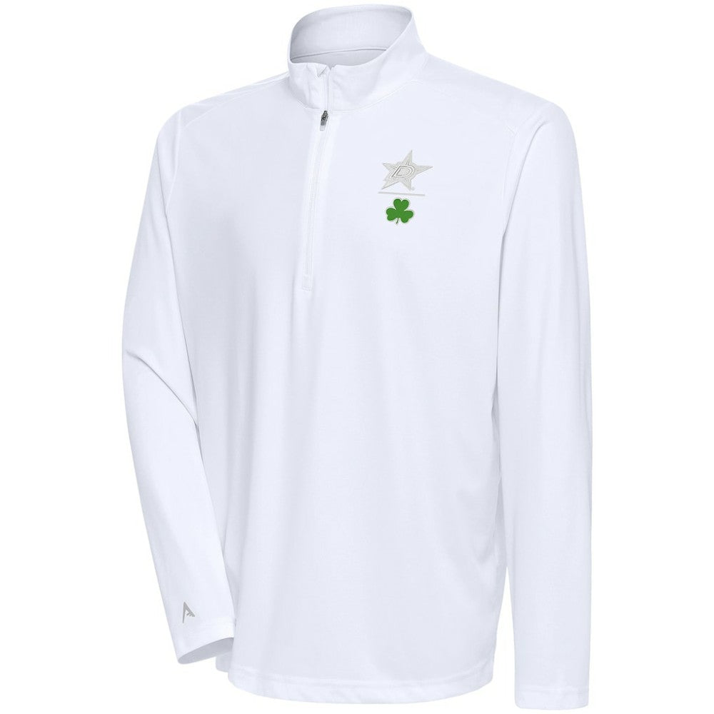 Dallas Stars Antigua Shamrock Tribute Quarter-Zip Pullover Top - White - NHL 201296852