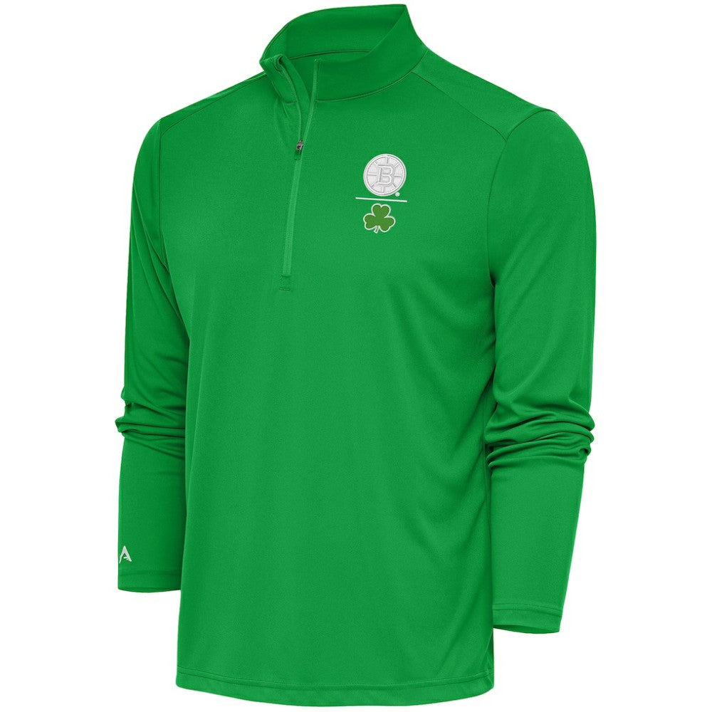 Boston Bruins Antigua Shamrock Tribute Quarter-Zip Pullover Top - Kelly Green - NHL 201296853