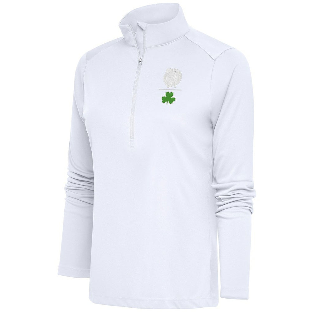 Boston Celtics Antigua Women's Shamrock Tribute Half-Zip Pullover Top White