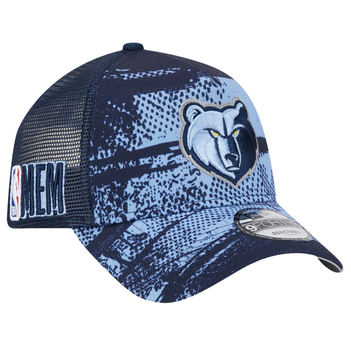 Memphis Grizzlies Tip Off A-Frame Trucker 9FORTY Adjustable Hat Navy/Light Blue | New Era for sale
