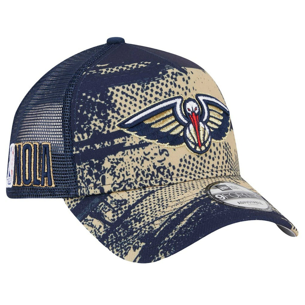 New Orleans Pelicans Tip Off A-Frame Trucker 9FORTY Adjustable Hat Navy/Gold | New Era discount