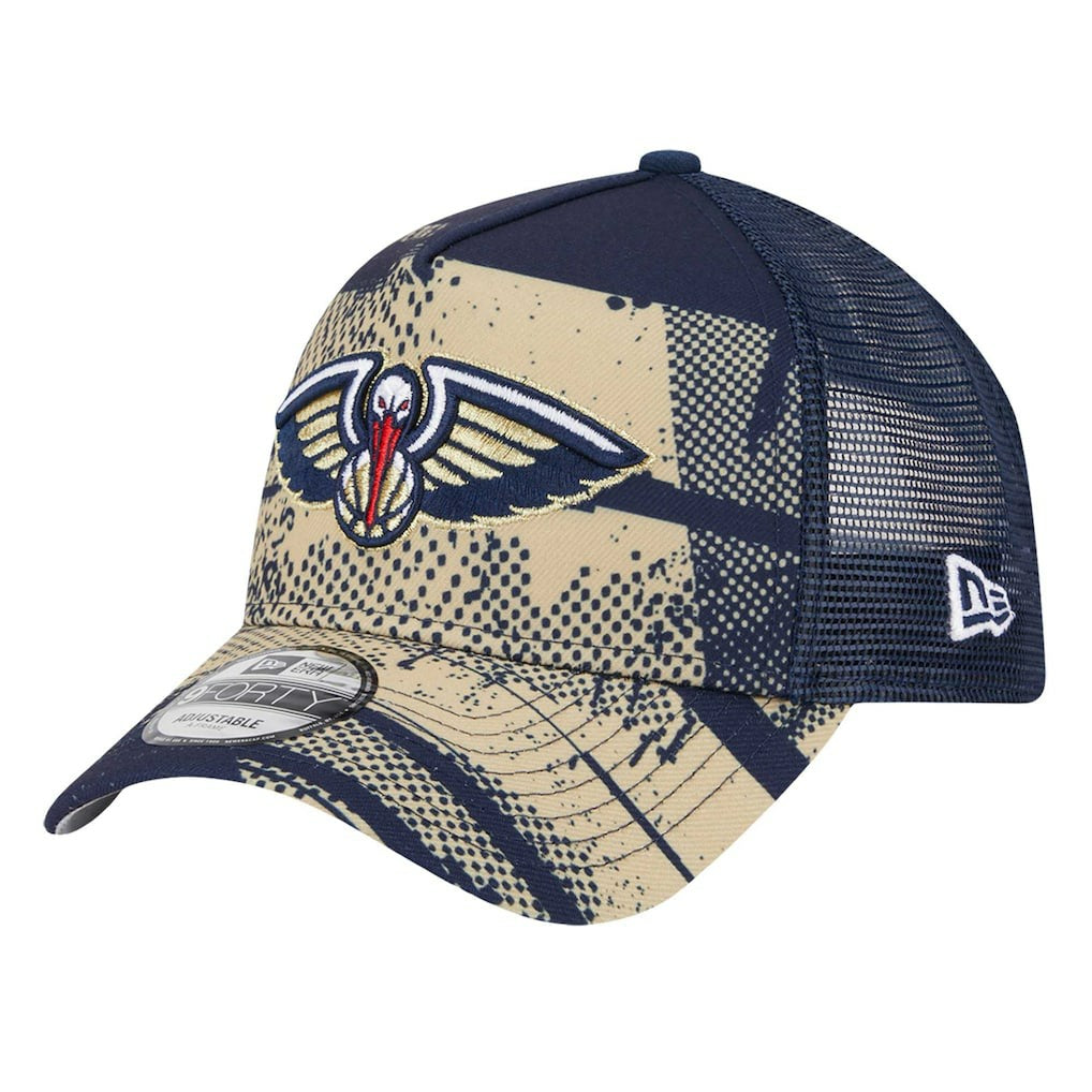 New Orleans Pelicans Tip Off A-Frame Trucker 9FORTY Adjustable Hat Navy/Gold | New Era discount