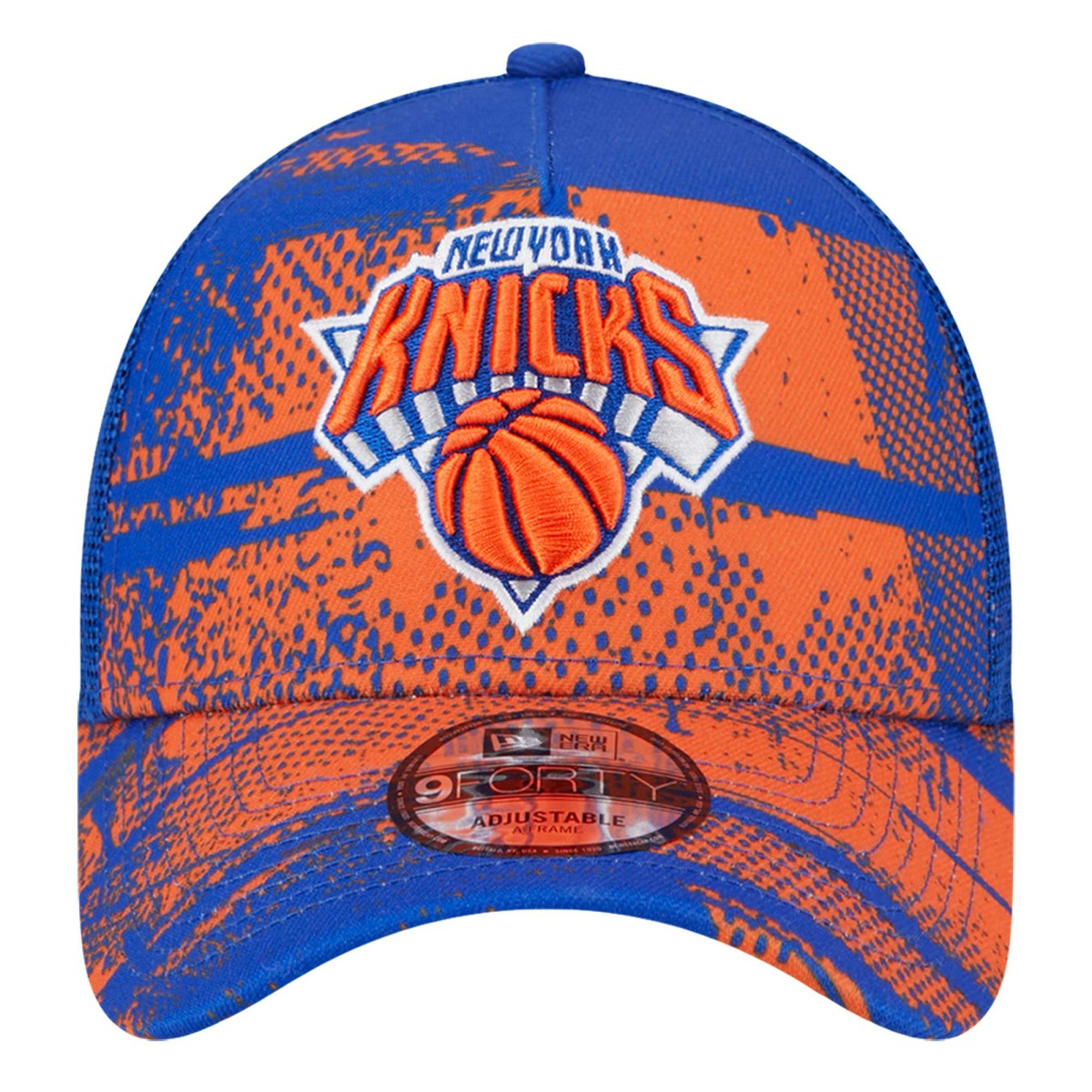 New York Knicks Tip Off A-Frame Trucker 9FORTY Adjustable Hat Blue/Orange | New Era