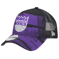 Sacramento Kings Tip Off A-Frame Trucker 9FORTY Adjustable Hat Black/Purple | New Era Lifestyle