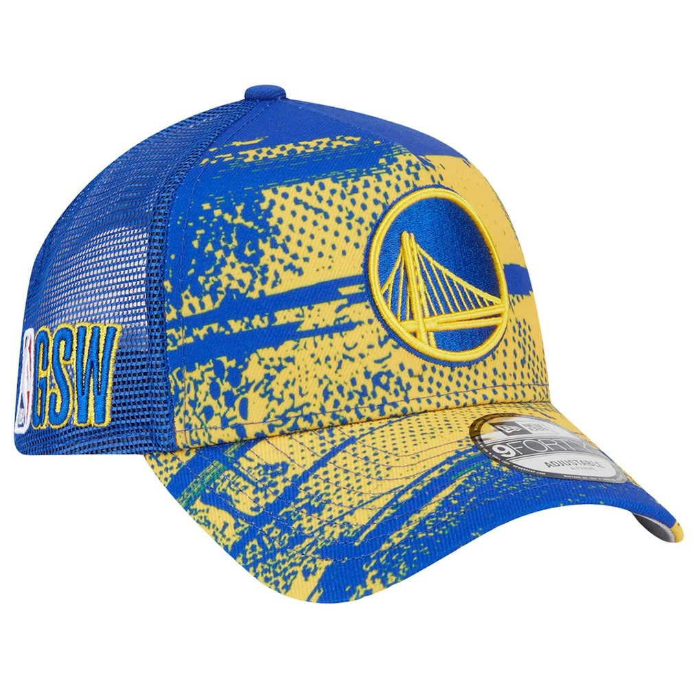 Golden State Warriors Tip Off A-Frame Trucker 9FORTY Adjustable Hat for sale Royal/Gold | New Era