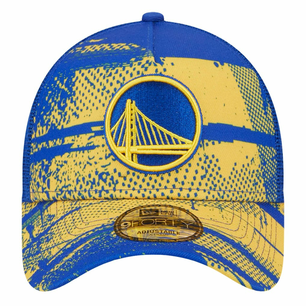 Golden State Warriors Tip Off A-Frame Trucker 9FORTY Adjustable Hat for sale Royal/Gold | New Era