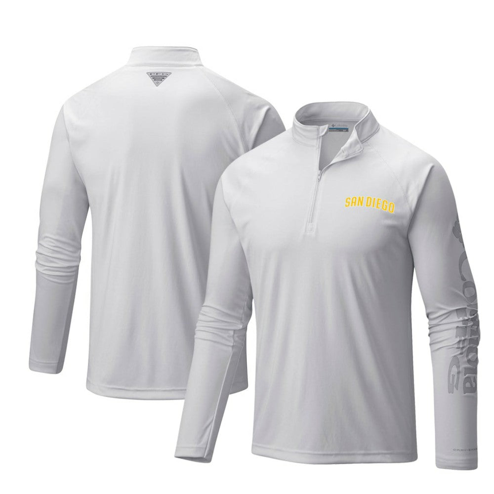 San Diego Padres Columbia Terminal Tackle Omni-Shade Raglan Quarter-Zip Pullover Top - White - Columbia Lifestyle