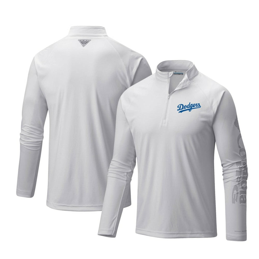Los Angeles Dodgers Columbia Terminal Tackle Omni-Shade Raglan Quarter-Zip Pullover Top - White - Columbia Sale