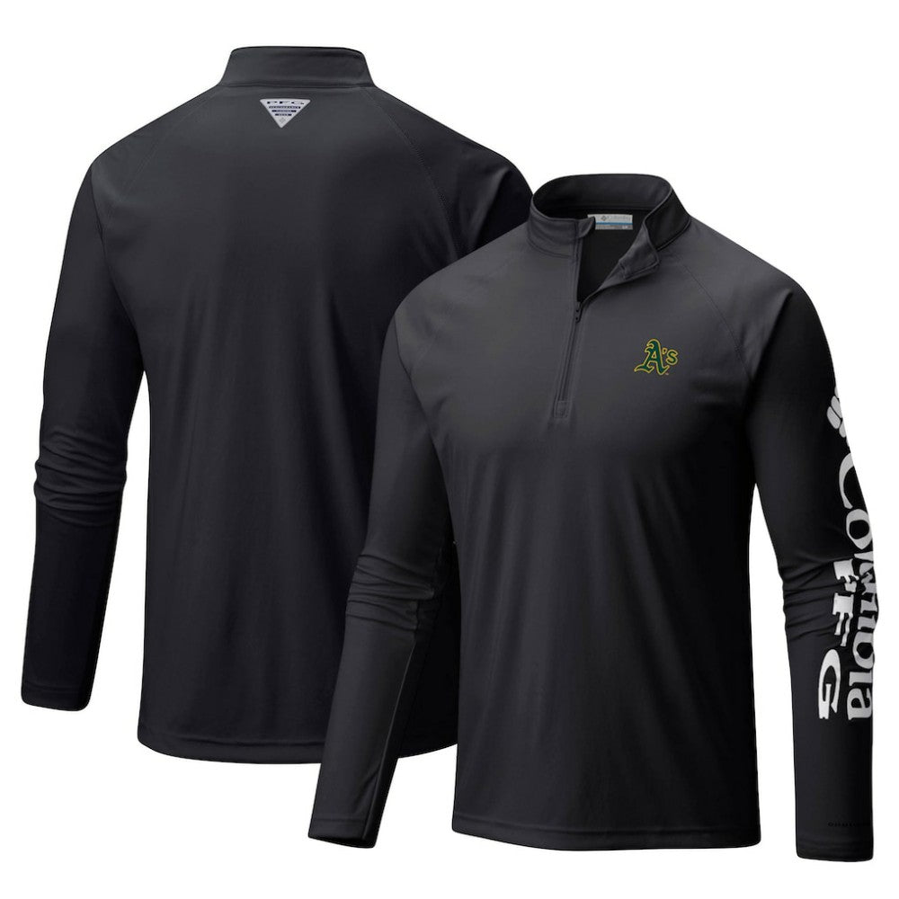 Athletics Columbia Terminal Tackle Omni-Shade Raglan Quarter-Zip Pullover Top - Black - Columbia Lifestyle