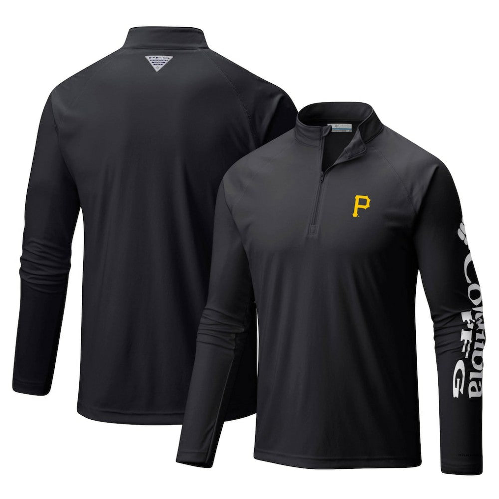 Pittsburgh Pirates Columbia Terminal Tackle Omni-Shade Raglan Quarter-Zip Pullover Top - Black - Columbia Sale