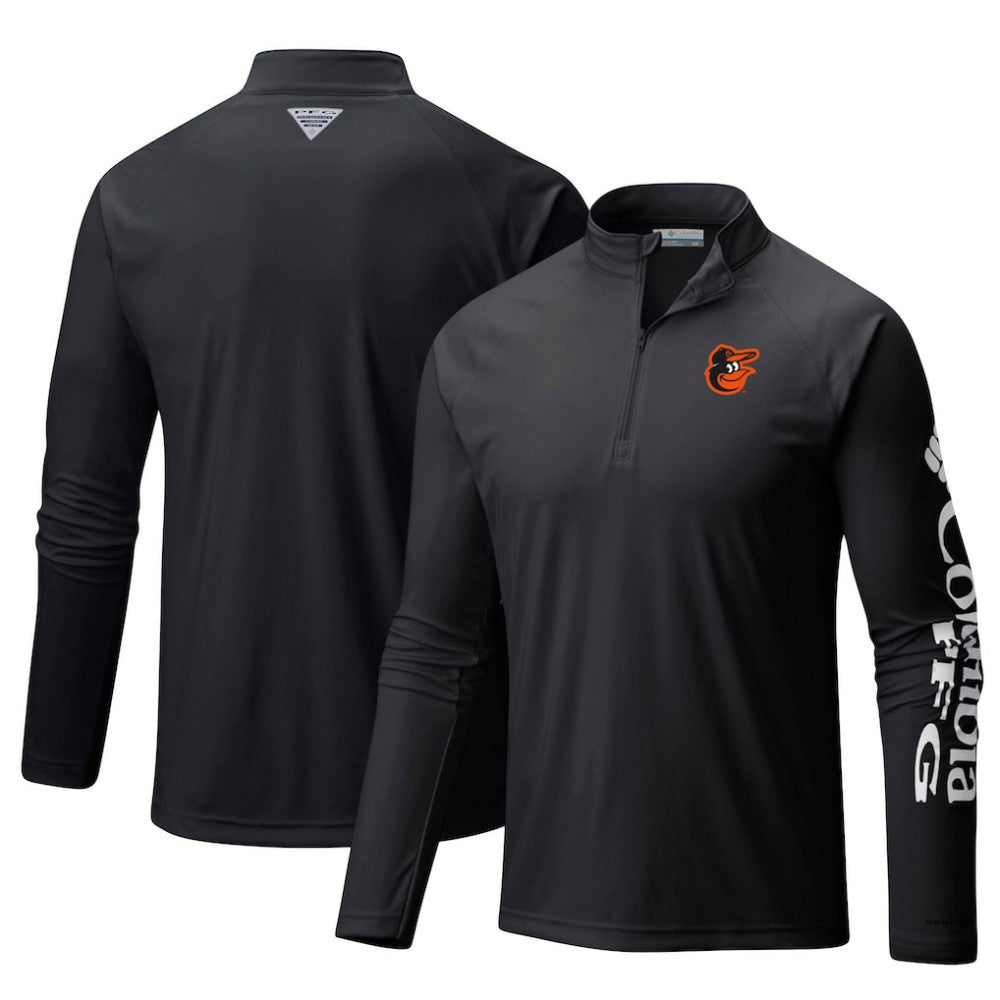Baltimore Orioles Columbia Terminal Tackle Omni-Shade Raglan Quarter-Zip Pullover Top - Black - Columbia on Sale