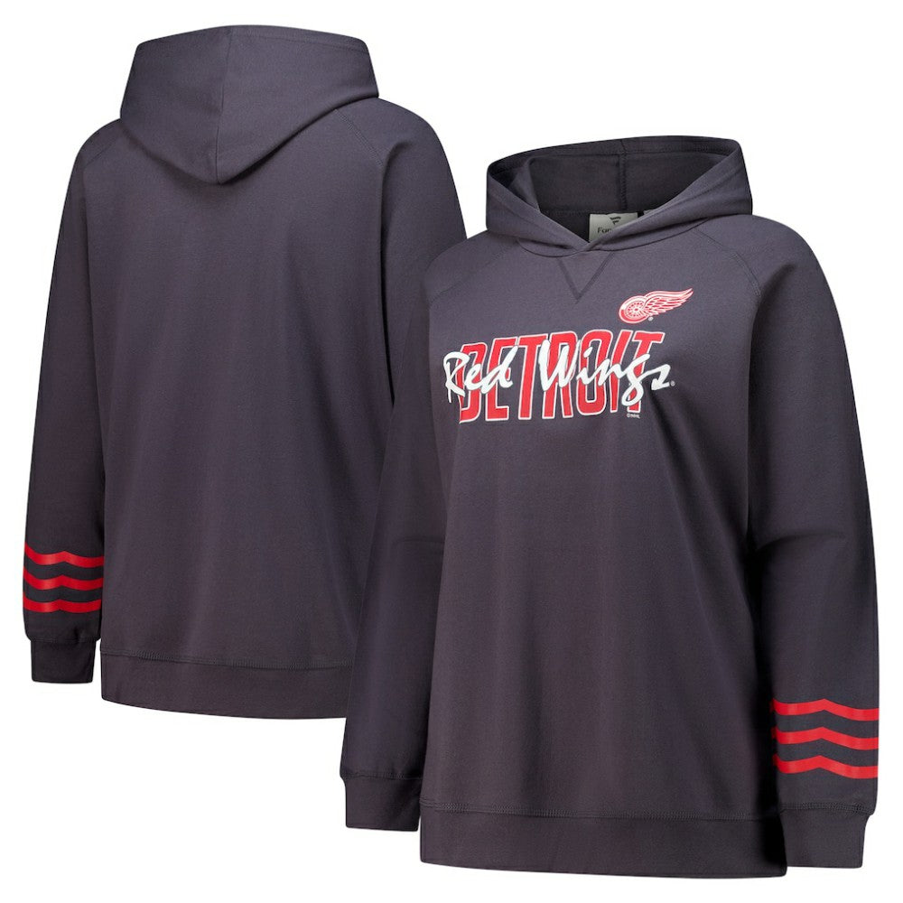 Detroit Red Wings Fanatics Women's Plus Size Lightweight Fleece Raglan Pullover Hoodie - Charcoal - NHL 201302744