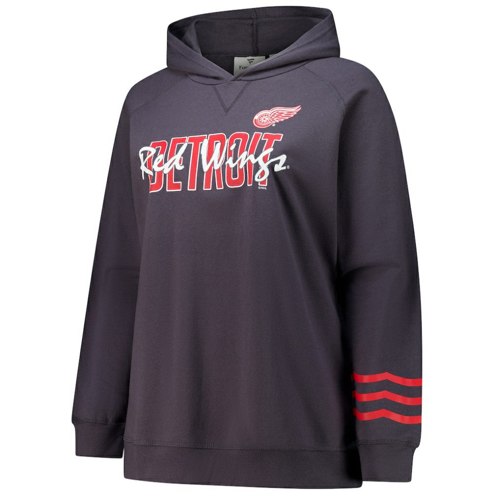 Detroit Red Wings Fanatics Women's Plus Size Lightweight Fleece Raglan Pullover Hoodie - Charcoal - NHL 201302744