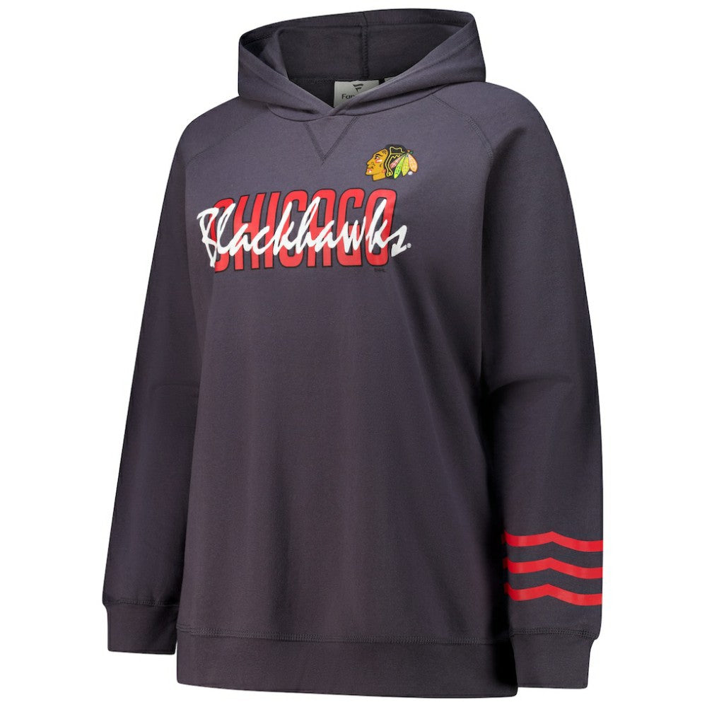 Chicago Blackhawks Fanatics Women's Plus Size Lightweight Fleece Raglan Pullover Hoodie - Charcoal - NHL 201302746