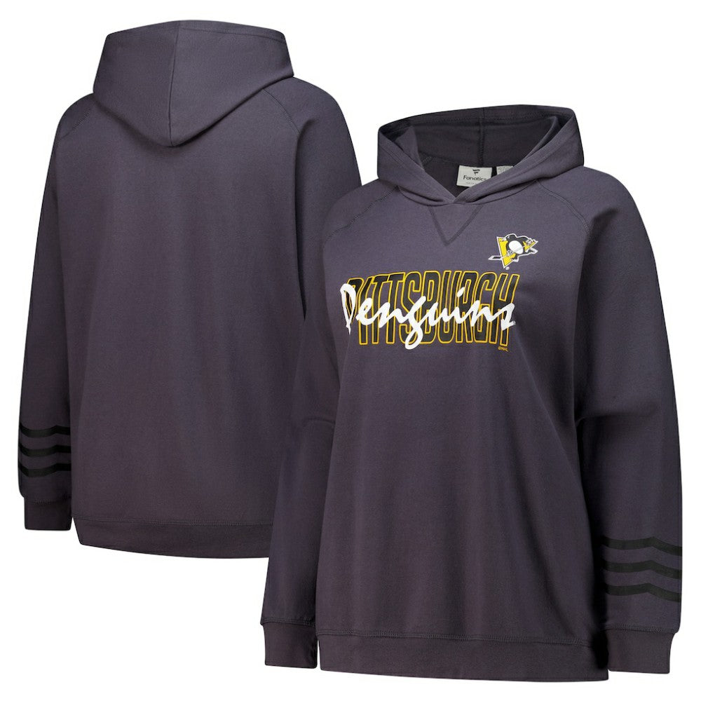 Pittsburgh Penguins Fanatics Women's Plus Size Lightweight Fleece Raglan Pullover Hoodie - Charcoal - NHL 201302756