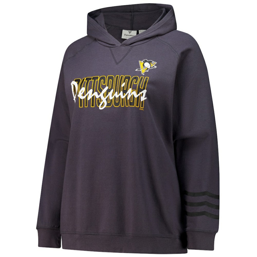 Pittsburgh Penguins Fanatics Women's Plus Size Lightweight Fleece Raglan Pullover Hoodie - Charcoal - NHL 201302756