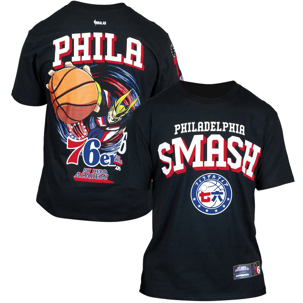 Philadelphia 76ers Hyperfly Unisex NBA x My Hero Academia All Might Smash T-Shirt Black