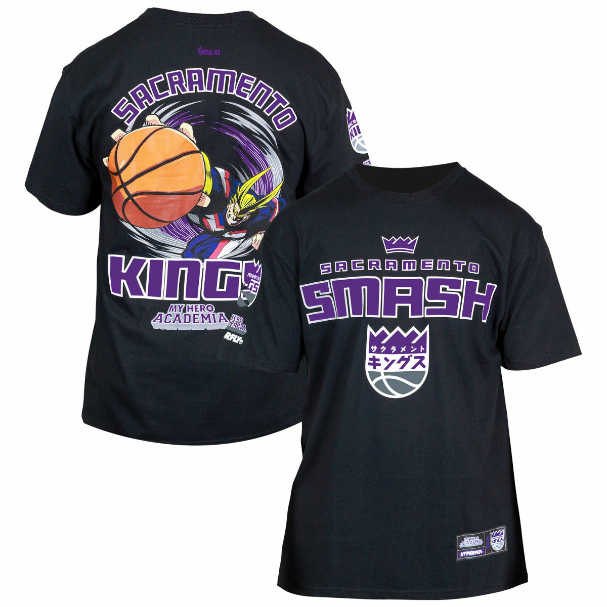 Sacramento Kings Hyperfly Unisex NBA x My Hero Academia All Might Smash T-Shirt Black
