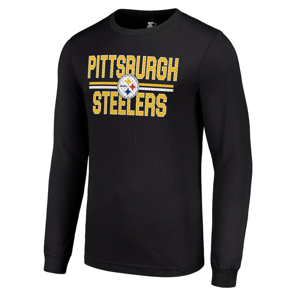 Pittsburgh Steelers Starter Team Mesh Print Graphic Long Sleeve T-Shirt Black