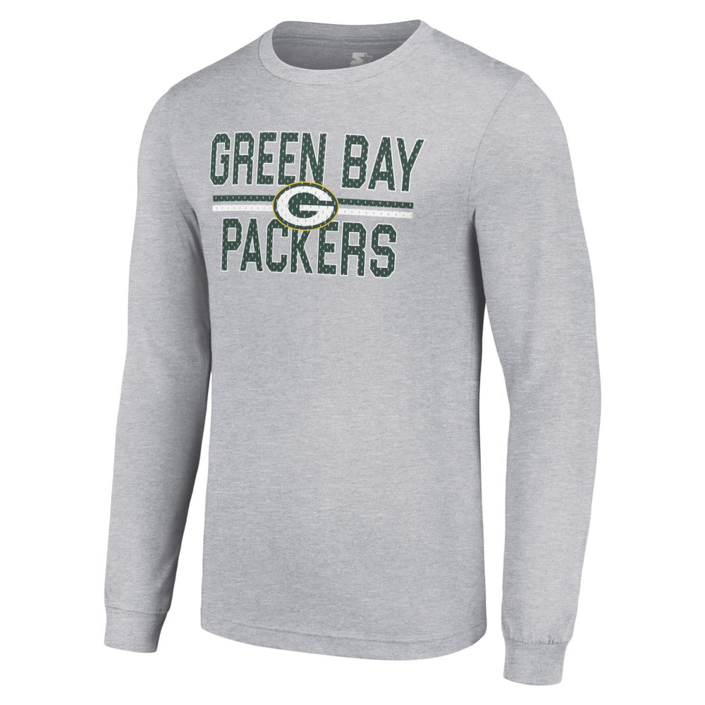 Green Bay Packers Starter Team Mesh Print Graphic Long Sleeve T-Shirt Heather Gray