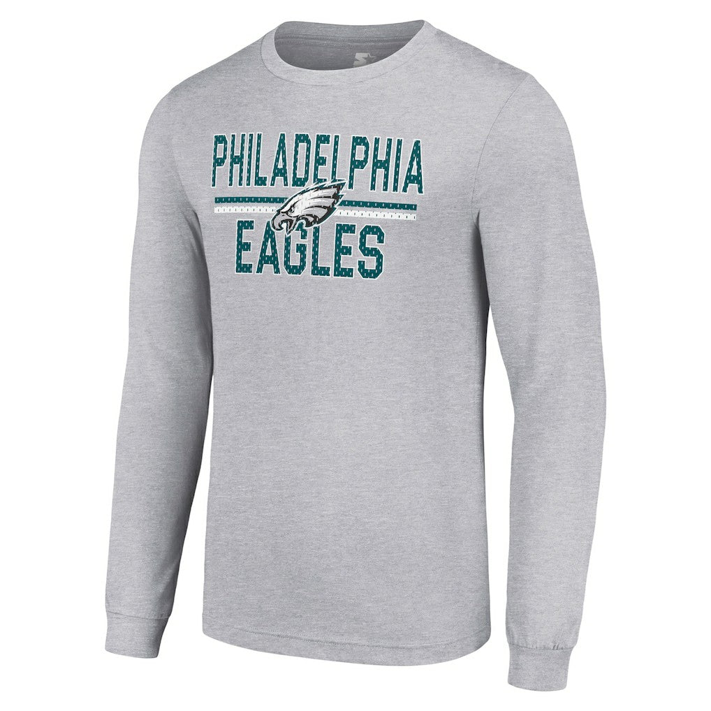 Philadelphia Eagles Starter Team Mesh Print Graphic Long Sleeve T-Shirt Heather Gray