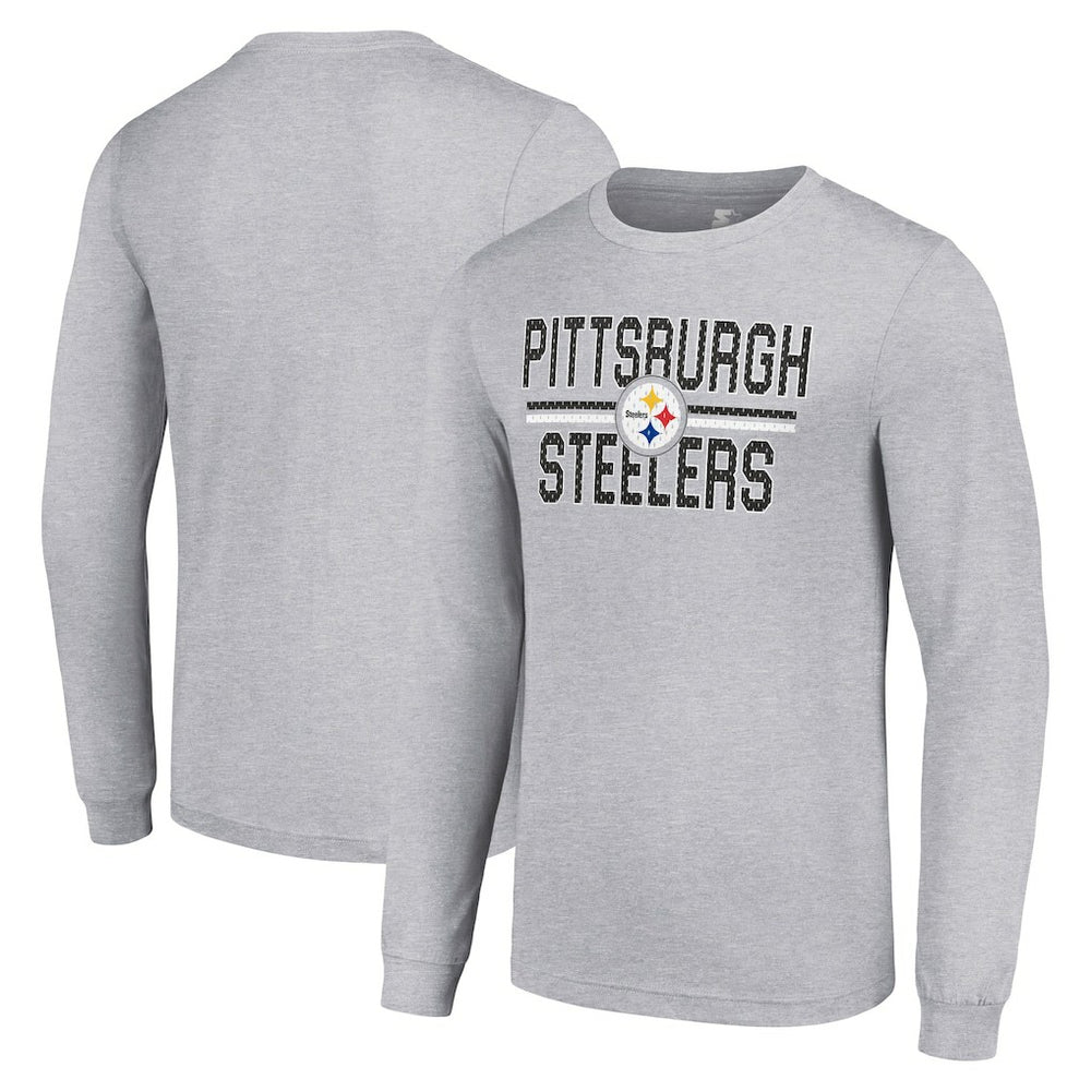 Pittsburgh Steelers Starter Team Mesh Print Graphic Long Sleeve T-Shirt Heather Gray