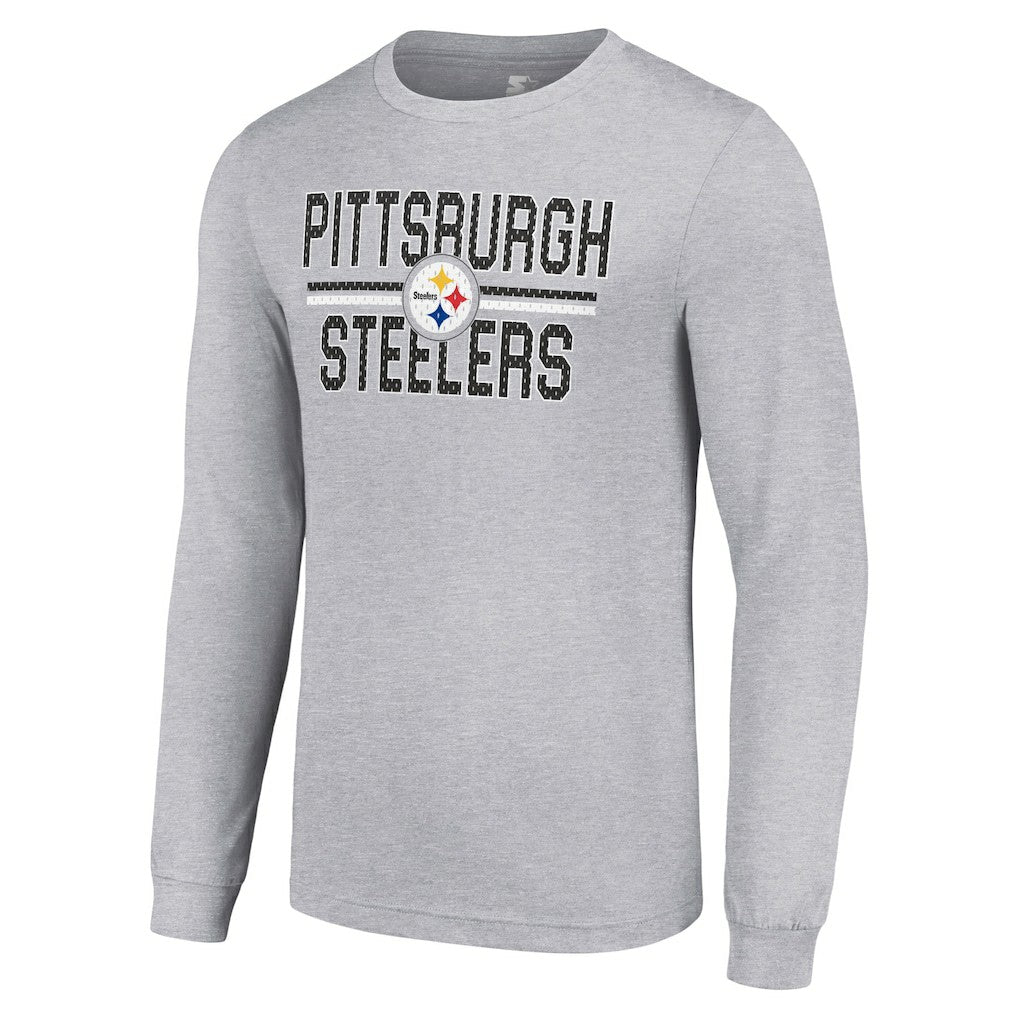 Pittsburgh Steelers Starter Team Mesh Print Graphic Long Sleeve T-Shirt Heather Gray
