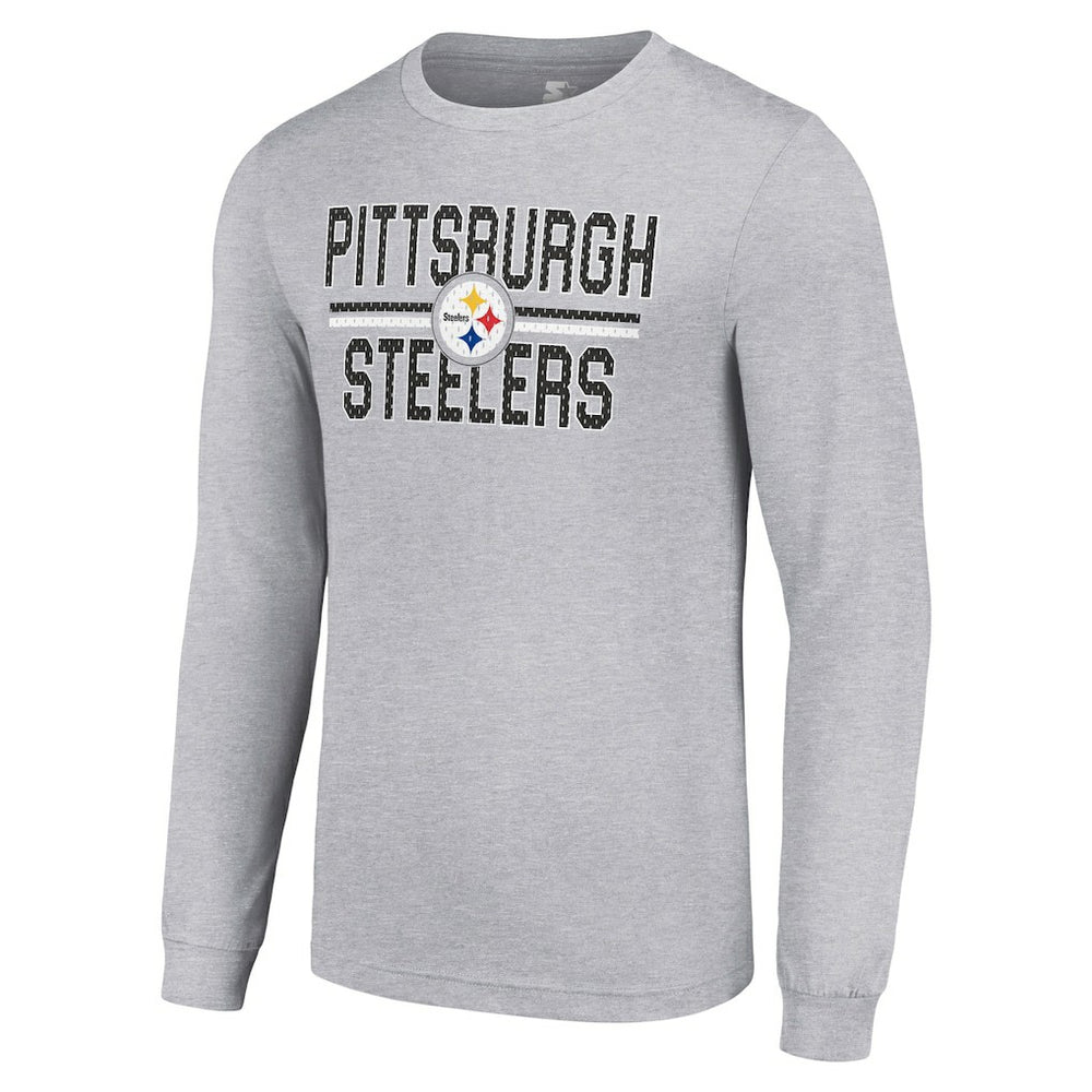 Pittsburgh Steelers Starter Team Mesh Print Graphic Long Sleeve T-Shirt Heather Gray