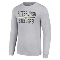 Pittsburgh Steelers Starter Team Mesh Print Graphic Long Sleeve T-Shirt Heather Gray