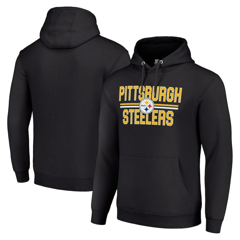Pittsburgh Steelers Starter Unisex Team Mesh Print Graphic Tri-Blend Pullover Hoodie Black