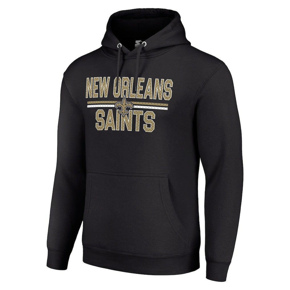 New Orleans Saints Starter Unisex Team Mesh Print Graphic Tri-Blend Pullover Hoodie Black