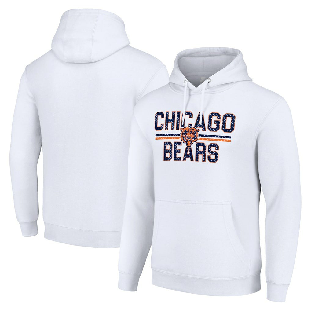 Chicago Bears Starter Unisex Team Mesh Print Graphic Tri-Blend Pullover Hoodie White
