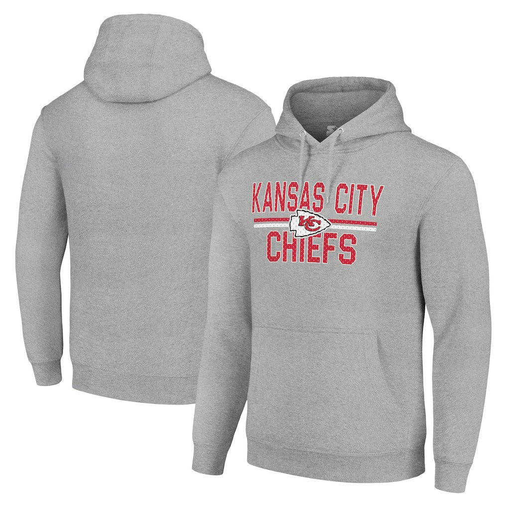 Kansas City Chiefs Starter Unisex Team Mesh Print Graphic Tri-Blend Pullover Hoodie Heather Gray