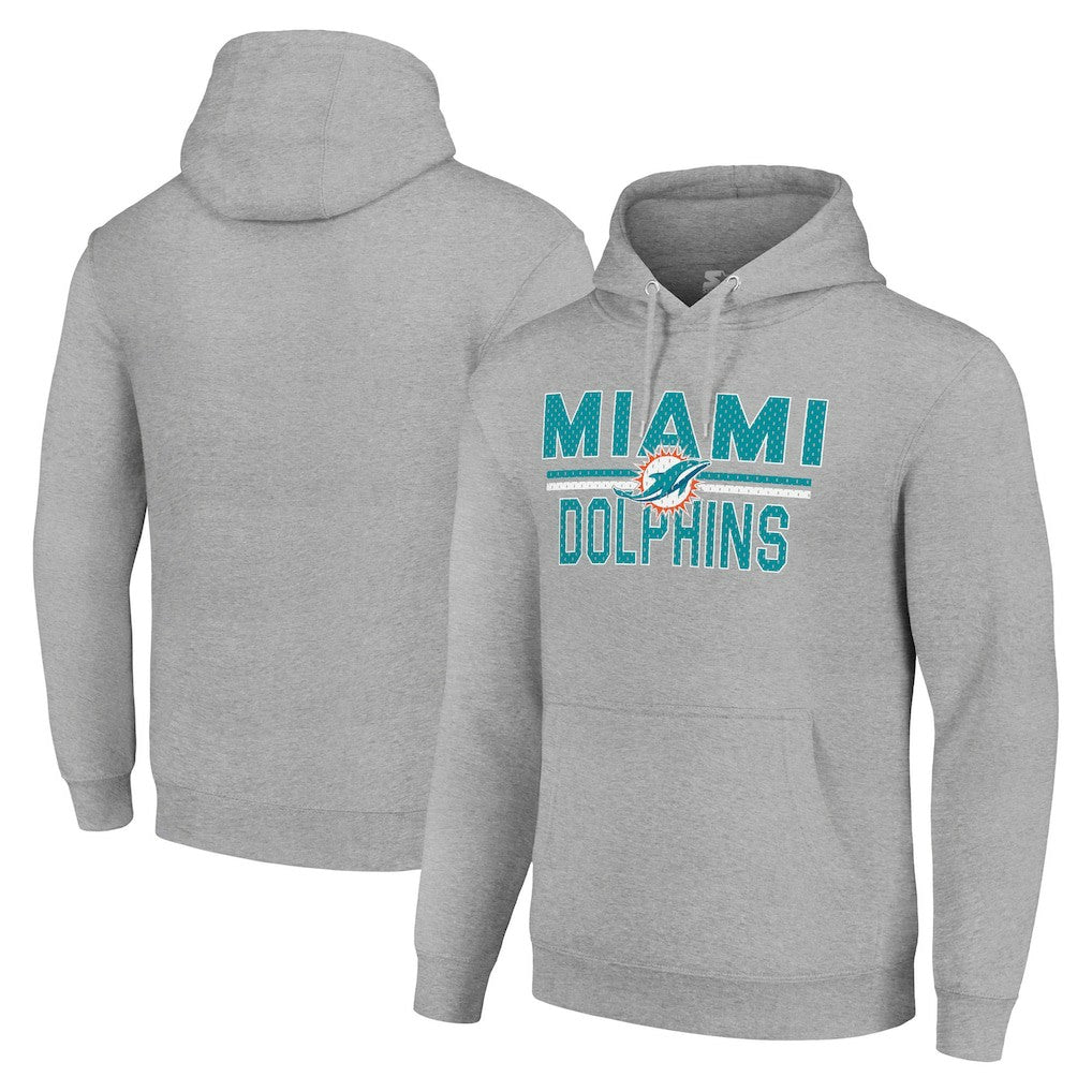 Miami Dolphins Starter Unisex Team Mesh Print Graphic Tri-Blend Pullover Hoodie Heather Gray