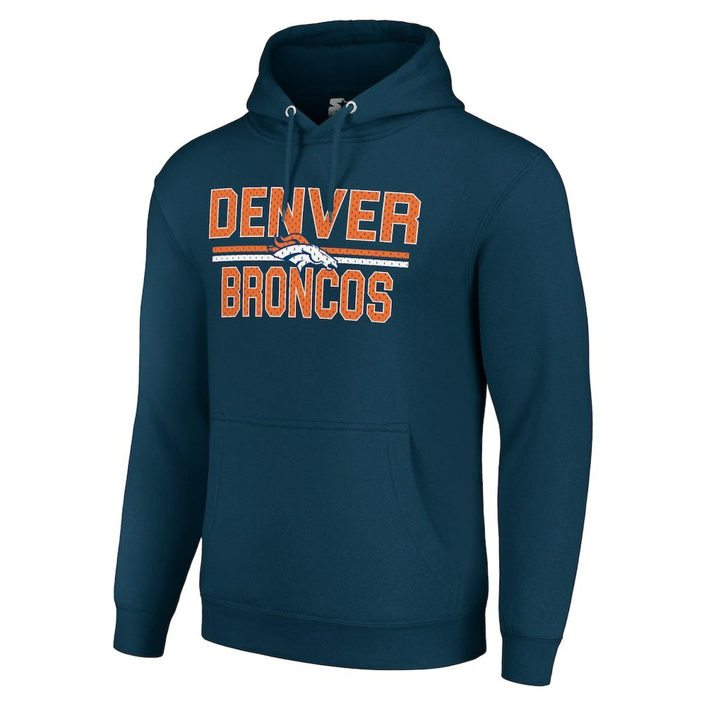 Denver Broncos Starter Unisex Team Mesh Print Graphic Tri-Blend Pullover Hoodie Navy