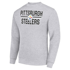 Pittsburgh Steelers Starter Team Mesh Print Graphic Pullover Sweatshirt Heather Gray