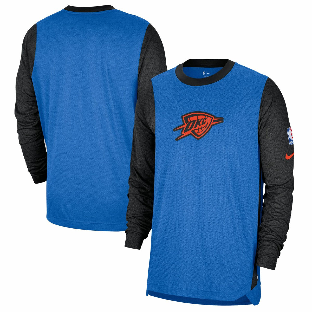 Oklahoma City Thunder 2024/25 City Edition Authentic Pregame Performance Long Sleeve Shooting T-Shirt Blue/Black | Nike