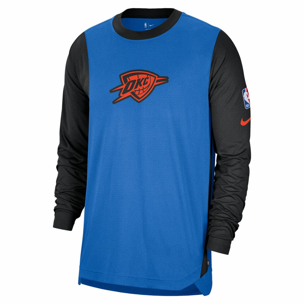 Oklahoma City Thunder 2024/25 City Edition Authentic Pregame Performance Long Sleeve Shooting T-Shirt Blue/Black | Nike
