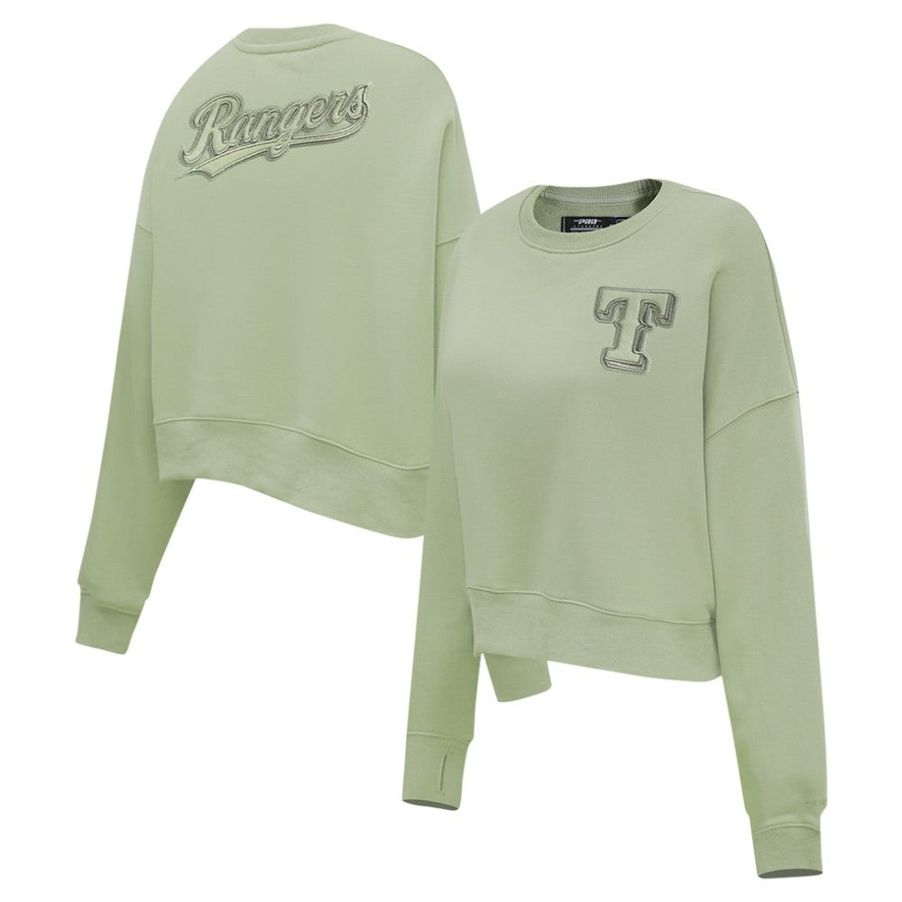 Texas Rangers Pro Standard Women's Neutral Oversized Boxy Cropped Pullover Sweatshirt - Green - MLB Lifestyle