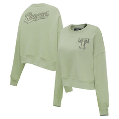 Texas Rangers Pro Standard Women's Neutral Oversized Boxy Cropped Pullover Sweatshirt - Green - MLB Lifestyle
