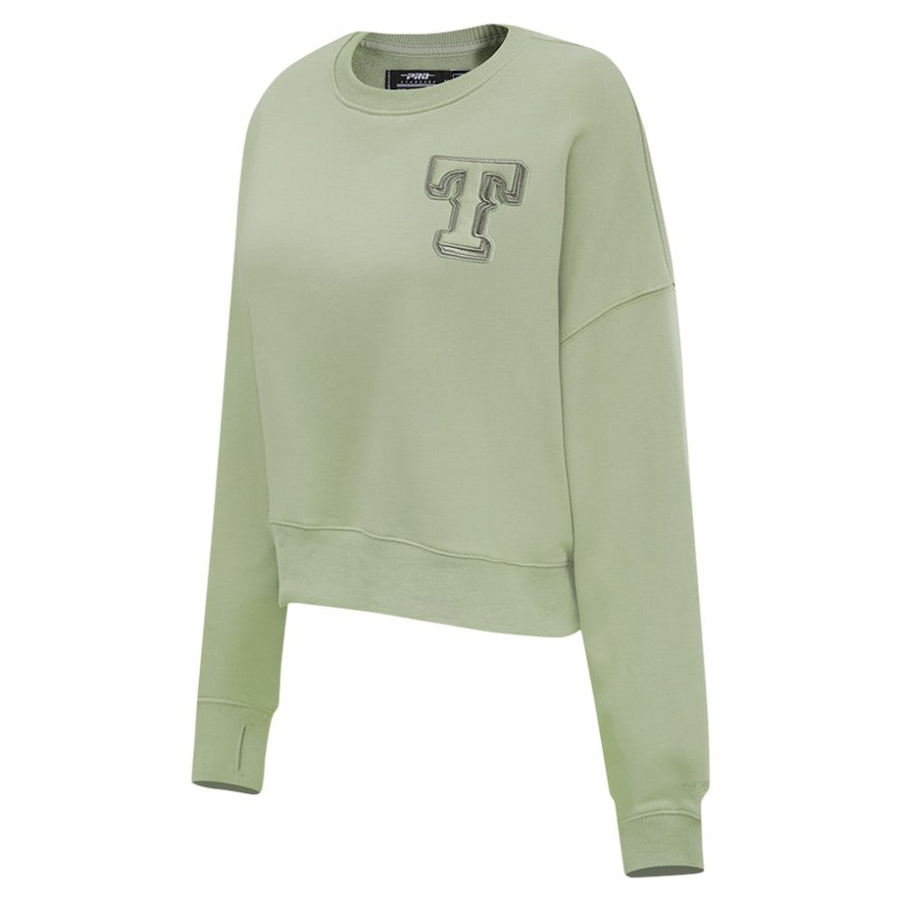 Texas Rangers Pro Standard Women's Neutral Oversized Boxy Cropped Pullover Sweatshirt - Green - MLB Lifestyle