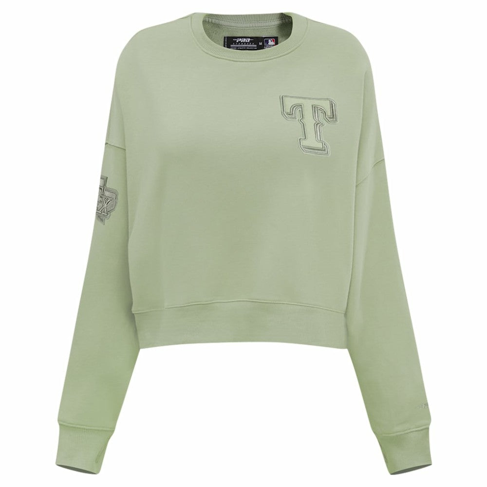 Texas Rangers Pro Standard Women's Neutral Oversized Boxy Cropped Pullover Sweatshirt - Green - MLB Lifestyle