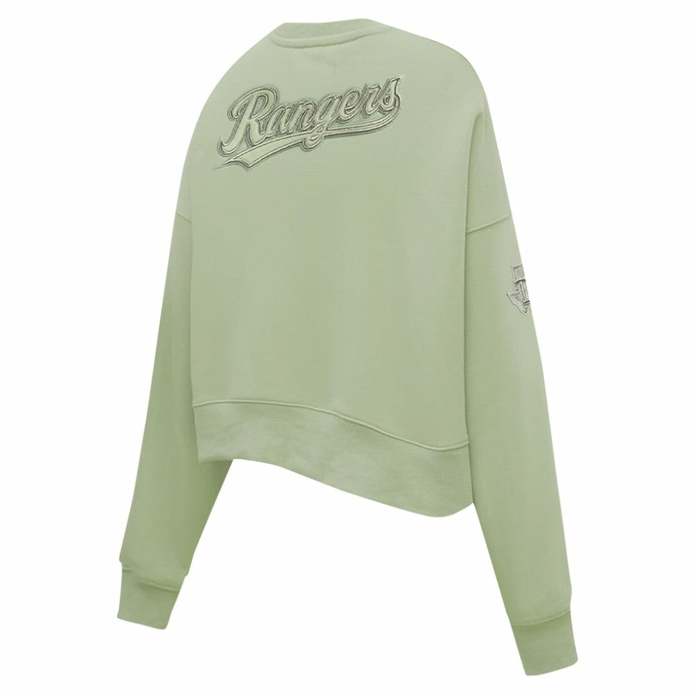 Texas Rangers Pro Standard Women's Neutral Oversized Boxy Cropped Pullover Sweatshirt - Green - MLB Lifestyle