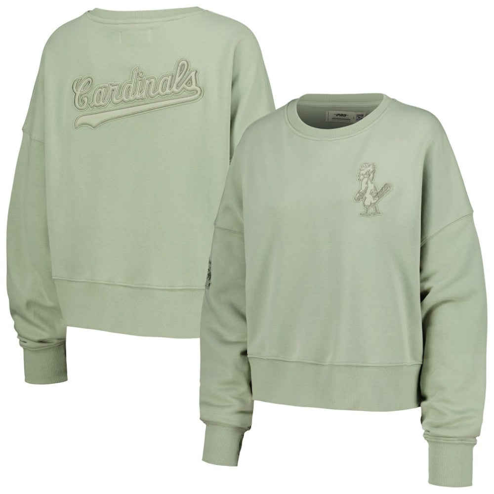 St. Louis Cardinals Pro Standard Women's Neutral Oversized Boxy Cropped Pullover Sweatshirt - Green - MLB Discount