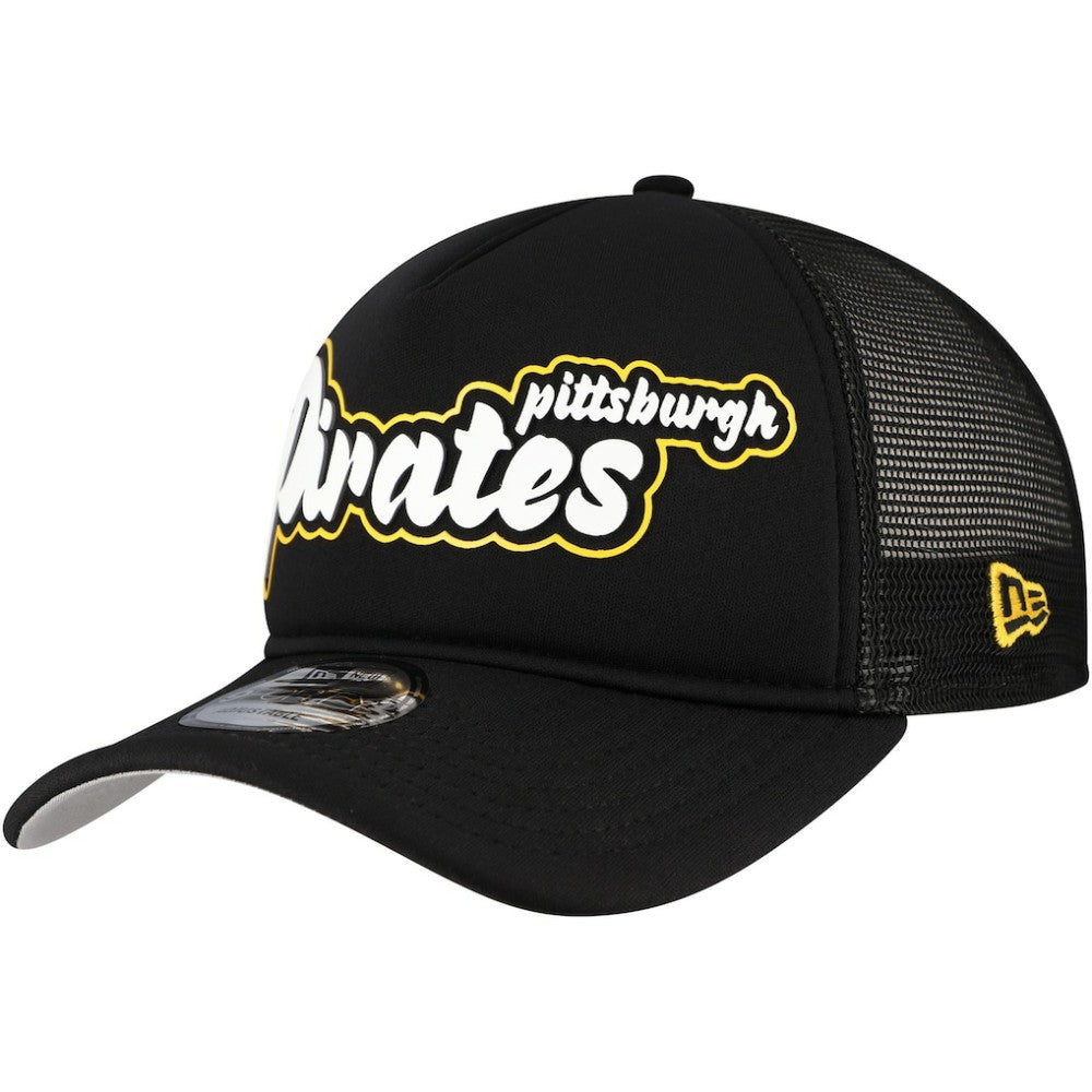 Pittsburgh Pirates New Era Retro Bold A-Frame Trucker 9FORTY Adjustable Hat - Black - New Era Lifestyle