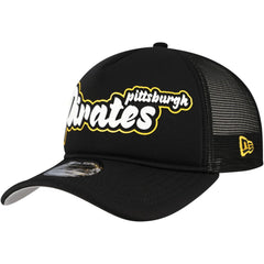 Pittsburgh Pirates New Era Retro Bold A-Frame Trucker 9FORTY Adjustable Hat - Black - New Era Lifestyle