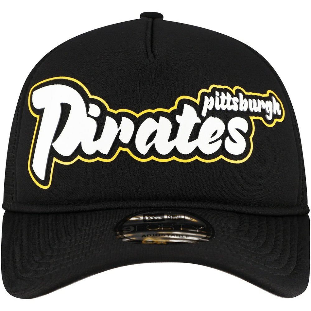 Pittsburgh Pirates New Era Retro Bold A-Frame Trucker 9FORTY Adjustable Hat - Black - New Era Lifestyle