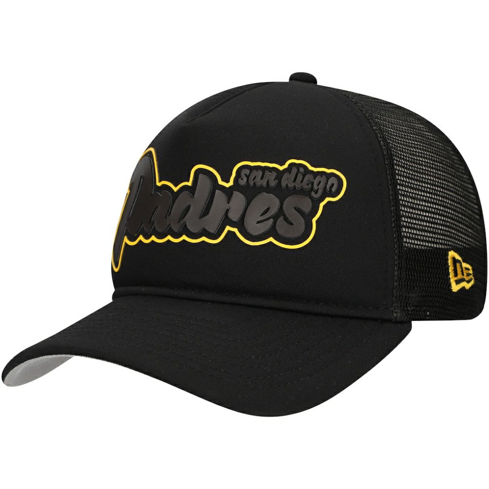 San Diego Padres New Era Retro Bold A-Frame Trucker 9FORTY Adjustable Hat - Black - New Era Sale