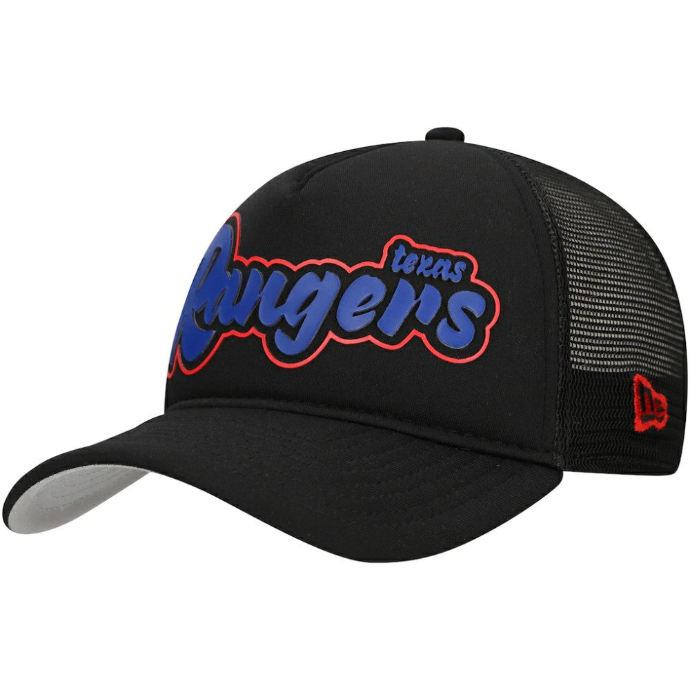 Texas Rangers New Era Retro Bold A-Frame Trucker 9FORTY Adjustable Hat - Black - New Era on Sale